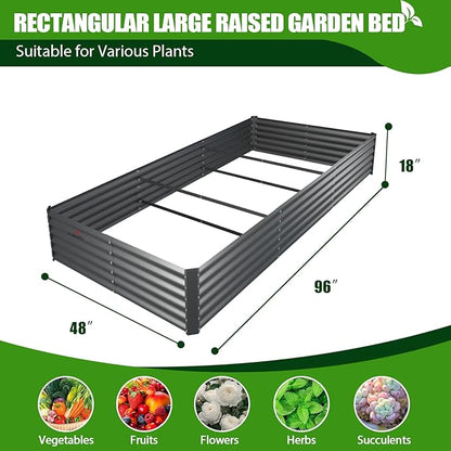 A ANLEOLIFE 8X4X1.5ft Galvanized Raised Garden Bed Kit, Rectangular Large Metal Deep Root Planters for Outdoor Plants Vegetables Flowers Herb, 359 Gallon Capacity- Quartz Grey