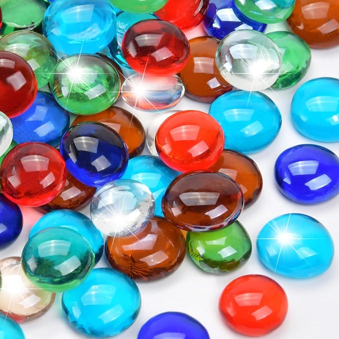 5LB Mixed Color Flat Glass Marbles for Vases, Mancala Stones Gemstone Beads Vase Filler Decorative Glass Pebbles for Fish Tank, DIY Crafts, Mosaics, Aquarium Decor Rocks, Candle Holders
