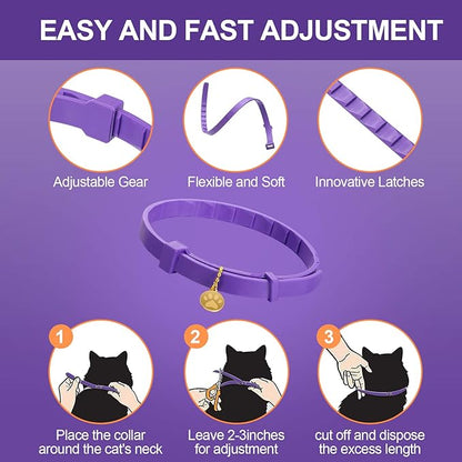 4 Pcs Cat Calming Collar Adjustable Lavender Scent Relaxing Cat Collar with 2 Pendant for Puppies Reduce Stress Aggression Anxious, up to 15 Inches(Purple, Gold)