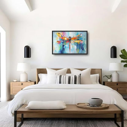 Extra Large Abstract Dragonfly Framed Wall Art for Living Room,Oversized Colorful Dragonfly Pictures Wall Decor,Teal Canvas Print Painting Modern Artwork Bedroom Office Bathroom 36L" x 24W"