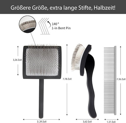 Dog Slicker Brush for Shedding and Grooming Medium or Long Haired Cats, Extra Long & Soft Pin Slicker Brush for Removes Loose Hair, Tangles, Knots, Undercoat, Free Pet Comb, Large Black