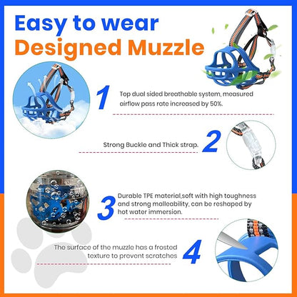 Dog Muzzle, Basket Muzzle for Small Medium Large Dogs, Anti-Biting and Chewing, Lightweight & Sturdy Cage Design,Allows Panting & Drinking, Ideal for Grooming & Training(Blue Size M)