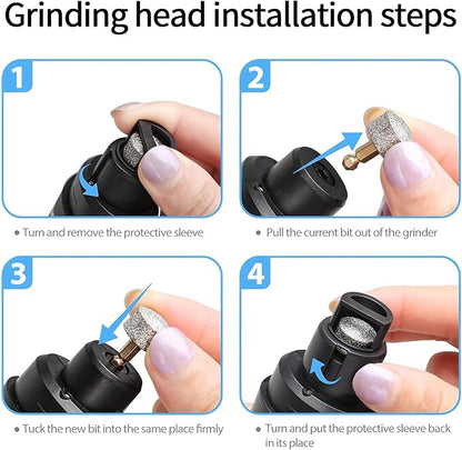 Electric Dog Nail Grinder - USB Rechargeable Electric Nail Trimmer with 3 Diamond Grinding Heads for Small to Large Dogs & Cats