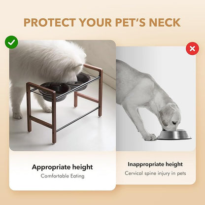 8.7inch Ceramic Adjustable Raised Double Bowls Set with Stand, 3 Heights Elevated, 2 Placement Options,Food and Water Dishes for Large Dog(Double Bowls+Stand, Reactived Glaze -Grey)