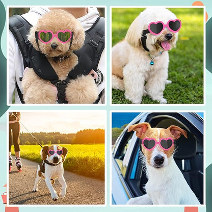 2 Pack Small Dog Sunglasses UV Protection Goggles Eye Wear Protection with Adjustable Strap Doggy Heart Shape Anti-Fog Sunglasses for Pet Dogs Sun Glasses Doggie Windproof Glasses, Pink