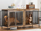 78 Inch Dog Cage Furniture for 2 Large/Medium Dogs with Removable Divider, Extra Large Double Doors Dog Kennel, XXL Thick Wooden Dog cage Furniture, Durable and Sturdy, Brown