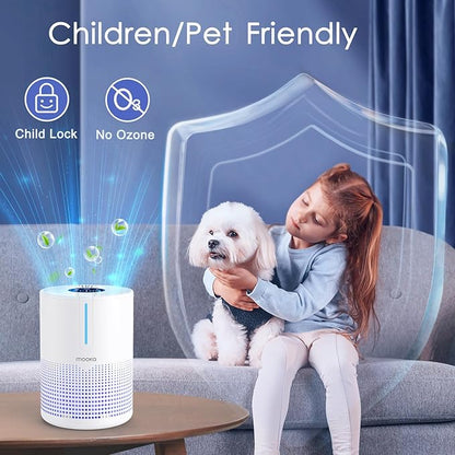 Air Purifiers for Bedroom Home 430 Sq.Ft, MOOKA H13 HEPA Filter Small Portable Air Purifier with USB Cable Fragrance Sponge for Smokers Pollen Pets Dust Odors, Desktop Air Cleaner for Car RV, M01