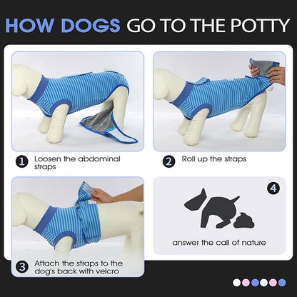 FUAMEY Recovery Suit for Dogs After Surgery,Soft Breathable Dog Bodysuit E-Collar & Cone Alternative Surgical Suit,Male Female Dog Neuter Spay Suits Anti Licking Wounds Onesie Navy Blue Strips M