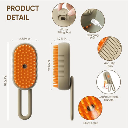4-in-1 Cat Steam Brush for shedding–Self-Cleaning Comb for Long and Short Hair Cats and Dogs, Steam Pet Brush for Hair Removal, Vibrating Message, Grooming & Relaxation (Khaki)