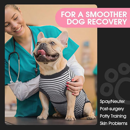 FUAMEY Dog Recovery Suit Male,Dogs Surgery Neuter Suits Puppy Spay Shirts for Female Protect Dog's Skin Anti Licking Abdominal Wounds Doggie Onesie Pet Bodysuit Alternative to Cone Gray Stripes M