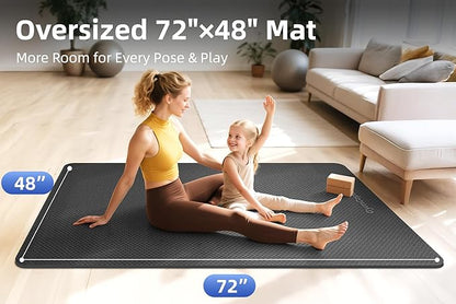 Extra Large Yoga Mat - 72"x35", 72"x48", 78"x57" - Wide TPE Exercise Mat for Home, Stretching, Couples & Family Workouts - 6-12mm Thick, Non-Slip & Waterproof - with Carry Bag and Straps