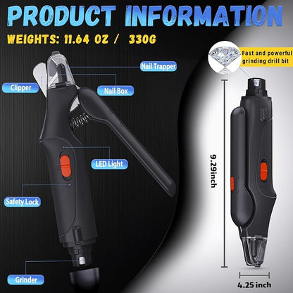2 in 1 Dog Nail Clippers and Grinder with Lights & Cat Nail Clipper for Large Medium Small Dogs Cats Nail Trimmers USB Rechargeable with 2 LED Lights Dog Claw Care for Non-Black Nails
