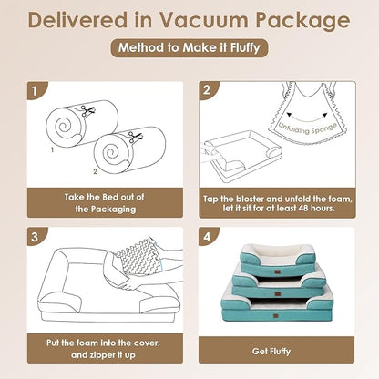 EHEYCIGA Orthopedic XL Dog Beds, Waterproof Memory Foam Dog Bed for Extra Large Dogs, Non-Slip Bottom and Egg-Crate Foam Big Pet Couch Bed with Washable Removable Cover, Turquoise Blue