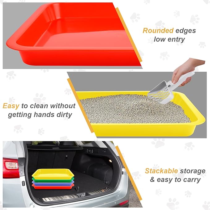 4 Pcs Open Small Kitten Litter Box, 15x12x1.4 Inch Low Entry Mini Open Cat Litter Box Rabbit Litter Pan Portable Shallow Litter Box Waterproof Travel Toilet for Bunny Guinea Pig Small Pet