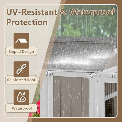 38''L Rabbit Hutch Outdoor Indoor with Wheels, Wooden Expandable 2 Story Bunny House Rabbit Cage with Run, Waterproof Roof, Pull Out Tray, Guinea Pig Cage Chicken Coop for Small to Medium Pets