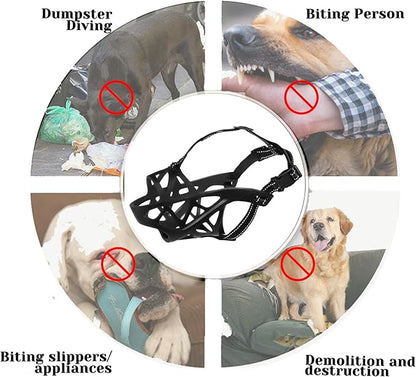 Dog Muzzle, Breathable Basket and Soft Cage Black Dog Mouth Cover,Anti-Biting, Barking and Chewing for Small Medium Large Dogs, 1 Pack Poop Bags for Dogs (L)