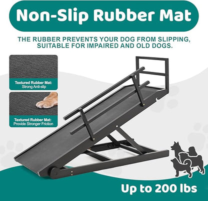 Dog Ramp for Bed, Adjustable Pet Ramps for Dog to Get on Bed, Non-Slip Rubber Surface - Folding Wooden Dog Ramp for Small/Large/Old Dogs, Adjustable up to 23.5 inch High Beds, Safety Railings