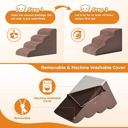 Dogs Steps for Bed, Dog Stairs for Small Dogs, 2-Step Dog Ramp for Bed, Couch, Sofa, and Chairs, Non-Slip Bottom Design, Cat Scratching, High Density Foam Portable Pet Step, Indoor, Coffee