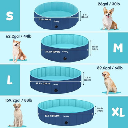 Furrybaby Foldable Dog Pool, Small Dog Swimming Pool for Dogs, Collapsible Hard Plastic Doggie Pool, Portable Bath Tub for Pets Dogs and Cats, Navy 32''