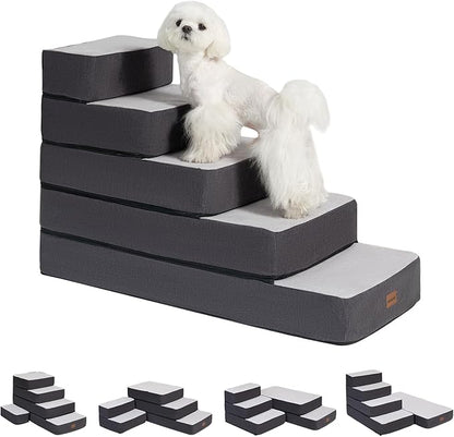 5-Step Adjustable Dog Stairs for High Beds, Dog Steps for Small Dogs and Cats, Foldable Pet Stairs for Bed Climbing, Non-Slip Pet Step Indoor, Grey