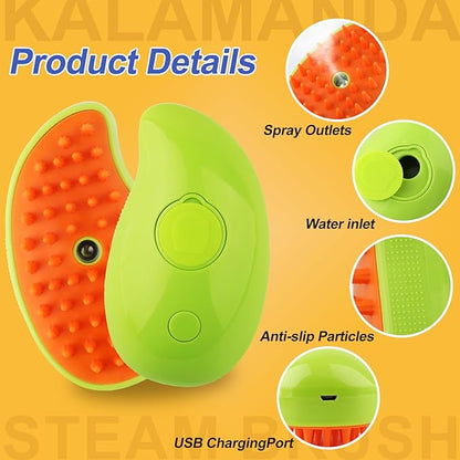 3 in 1 Cat Steamer & Brush - Silicone Massage Grooming Tool, Pet Hair Cleaning Comb for Cats & Dogs (Mango Green)