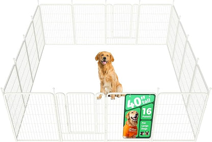 FXW Rollick Unleashed Dog Playpen for Indoor, Yard, RV Camping, 40 inch 16 Panels for Medium and Large Dogs, White│Patented