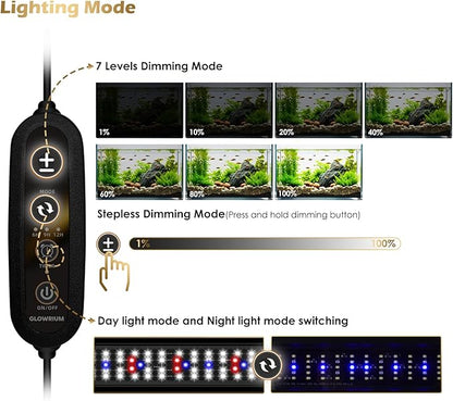 GLOWRIUM Aquarium Light, LED Full Spectrum Freshwater Fish Tank, infinitely dimmable, Fish Tank Light with auto-on/Off Timer (48-53 in)