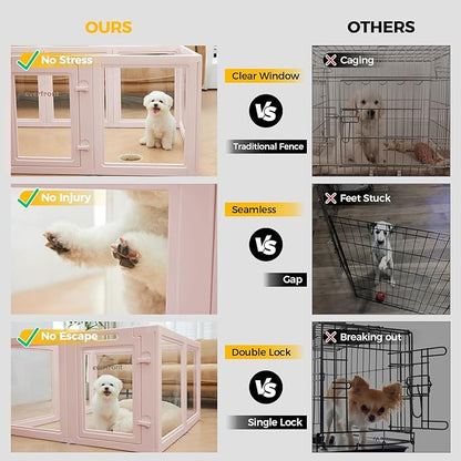 23.6“H 2PCS Extension Kit - Door+Panel, T-Buckles for Compartment, Expandable Clear Dog Play Pen Acrylic Dog Playpen Indoor,for Puppy Cat Bunny Small & Medium Dogs (Pink-23.6" H, 2PCS)