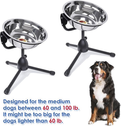 2 Pack Elevated Dog Bowls with Adjustable Metal Stand,Large Size for Dogs Between 60 and 100 lbs, 0.8 Gal 3 Liter,Stainless Steel Dog Food Water Bowl,Height Adjustable Non-Slip Raised Dog Bowl Set