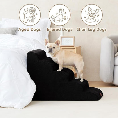 EHEYCIGA Curved Dog Stairs Ramp for High Beds 22.6" H, 5-Step Dog Steps for Small Dogs and Cats, Pet Stairs for High Bed Climbing, Non-Slip Balanced Pet Step Indoor, Black