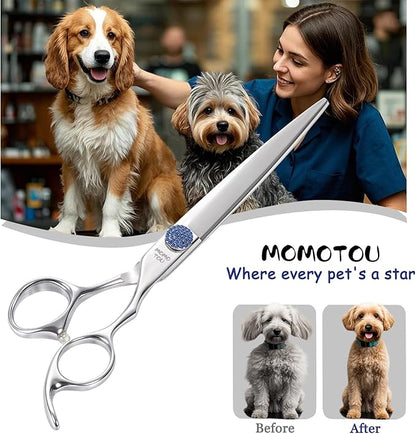 7.5'' Dog Grooming Scissors CNC 440C Blades Sharp and Durable Polished Straight Dog Shears with Blue Diamond Adustable Screws Easy to Use for Groomer and Home User