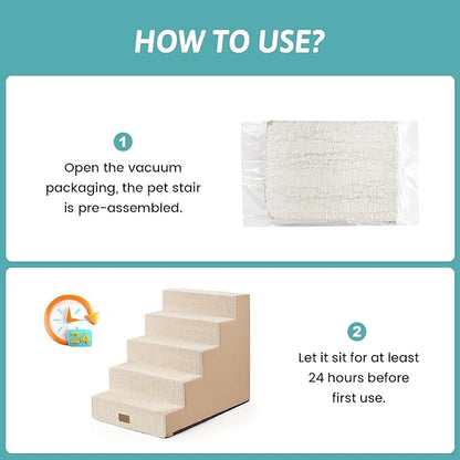 Dog Stairs for Small Dogs, 5 Tier Wider Pet Stairs for High Beds, 23.6" H Non-Slip Dog Steps for Old Cats, Puppies, Small Medium Dogs, 29.5x19.7x23.6 inch, Beige