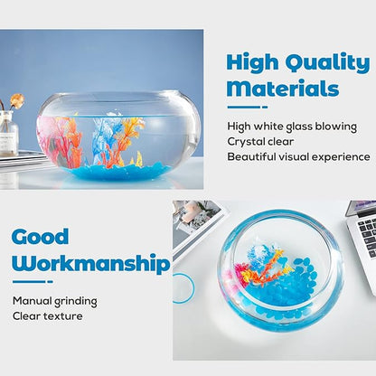 2 Gallon Glass Fish Bowl with Decor, Include Fluorescent Stones & Colorful Plastic Trees, High White Glass for Clear View, Small Fish Bowl/Vase/Aquarium for Betta Fish/Goldfish, Nice Home Décor