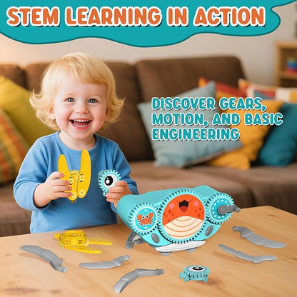 Alritz Crawling Crab Baby Toy, Developmental Tummy Time Toys for Crawling, Walking Crab Toy DIY Gear-building, with Sensory Light-Up, Dancing Crab Toys for Infant Boys Girls 3-6 6-12 36 Months Age 3 +