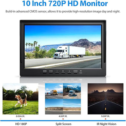 10" HD Backup Camera System Kit, Loop Recording Large Monitor with Wired Rear View Camera, IR Night Vision Waterproof Camera with Safe Parking Lines for Bus, Semi-Truck, Trailer, RV, BY104A