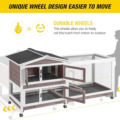 Aivituvin Rabbit Hutch Rabbit Cage Indoor with Casters Bunny Cage Outdoor for Small Animals with Pull-Out Tray