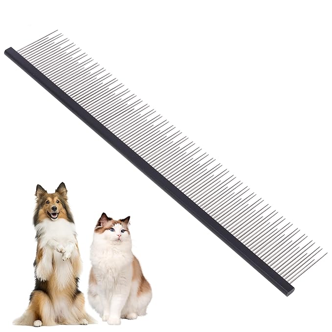 8.5 Inch Upgrade Black Professional Cat Comb,Dual-Tooth Pet Grooming Comb Anti-Static Smooth Rounded Corners Prevent Friction Breakage and Irritation,Removing Tangles,Knots,Undercoat and Excess Hair