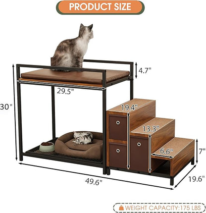 Dog Window Perch, Pet Bunk Bed with Multi-Level Platform, Non-Slip Cat Window Perch with Stroage Drawers, Dog Perch to Look Out Window, Wooden Steps for Small, Large Sized Dogs and Cats