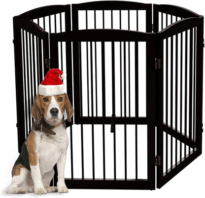 Freestanding Pet Gate for Dogs, Indoor Wooden Foldable Dog Gate for House, Extra Wide, Pet Fence for Stairs, Doorways, Halls, Support Feet Included, 120 Inch Wide, 6 Panels 32",Brown