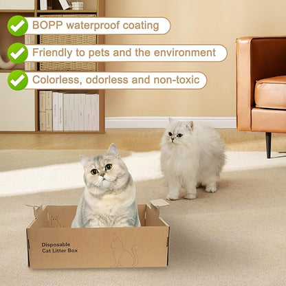 3-Pack Disposable Litter Boxes for Cats,Disposable 100% Renewable Cardboard Foldable Litter Boxes,Large-Capacity Portable Cardboard Cat Litter Box,Waterproof Travel Litter Box,17.2'' x 12.2'' x 5.3''