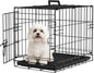 FDW Dog Crate for Small Dogs 18 Inch Folding Metal Wire Pet Cage Double Door W/Divider Panel Indoor Outdoor Kennel Leak-Proof Plastic Tray,Black