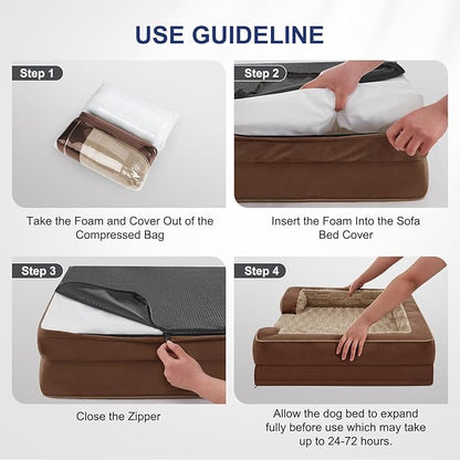 FURTIME Orthopedic Dog Beds for Large Dogs, Egg Foam Dog Bed with Ultra Comfy Supportive Foam, Washable & Waterproof Pet Couch, Nonskid Bottom