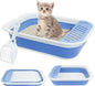 Fhiny Cat Litter Box Portable Shallow Litter Box 17.7"x13.4"x4.9" Foldable Cat Toilet with Scoop Open Kitty Potty Pan with Litter Drop Pedal Easy to Clean Travel Kitten Toilet(Blue)