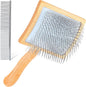 Dog Slicker Brush for Shedding and Grooming Medium or Long Haired Cats, Extra Long & Soft Pin Slicker Brush for Removes Loose Hair, Tangles, Knots, Undercoat, Free Pet Comb, Large, Oak