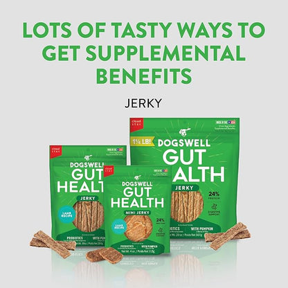 DOGSWELL Gut Health Mini Jerky Functional Dog Treats, Lamb 4 oz. Bag