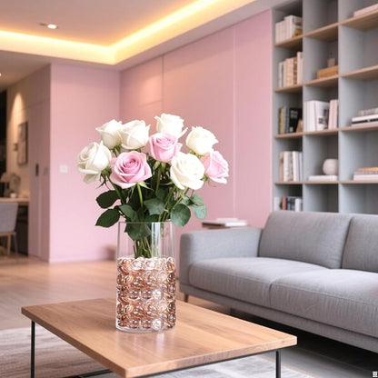 FUTUREPLUSX 1LB Pink Flat Glass Marbles, Vase Fillers Gems Fish Bowl Marbles Decorative Glass Pebbles for Vases Aquarium Floral Smooth Stone