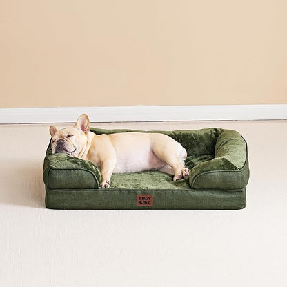 EHEYCIGA Orthopedic Dog Beds for Extra Large Dogs, Waterproof Memory Foam XL Pet Bed with Sides, Non-Slip Bottom and Egg-Crate Foam Big Dog Couch Bed with Washable Removable Cover, Dark Green