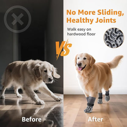 Double Sides Non-Slip Dog Socks to Prevent Licking Paws - Strong Traction for Hardwood Floors, Senior Dogs, Paw Protector, Dog Socks with Grippers - Size Medium