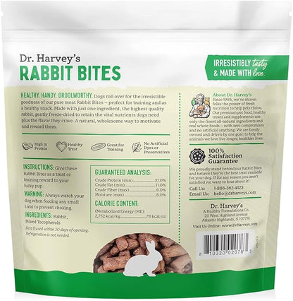 Dr. Harvey's Rabbit Bites Freeze-Dried Raw Dog Treats, Single Ingredient, All-Natural Rabbit Meat Protein for Dogs, Allergen-Free, 7 Ounces (1 Pack)