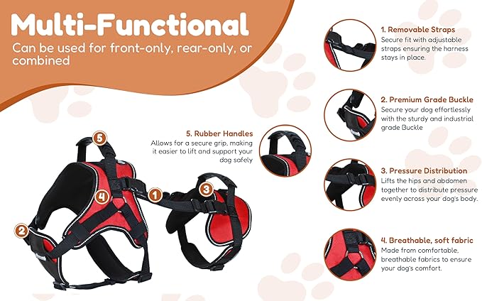 Doggie Stylz Multi-Functional Full-Body Lifting Dog Harness Vest, Designed for Front-Only, Rear-Only or Full-Body Dog Lifting. Please Measure Before Ordering.
